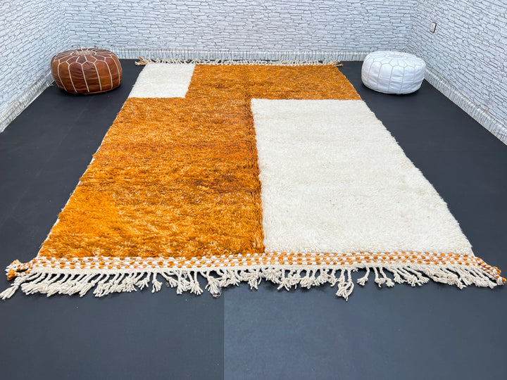 Orange & White Moroccan Rug – Handmade Wool Carpet