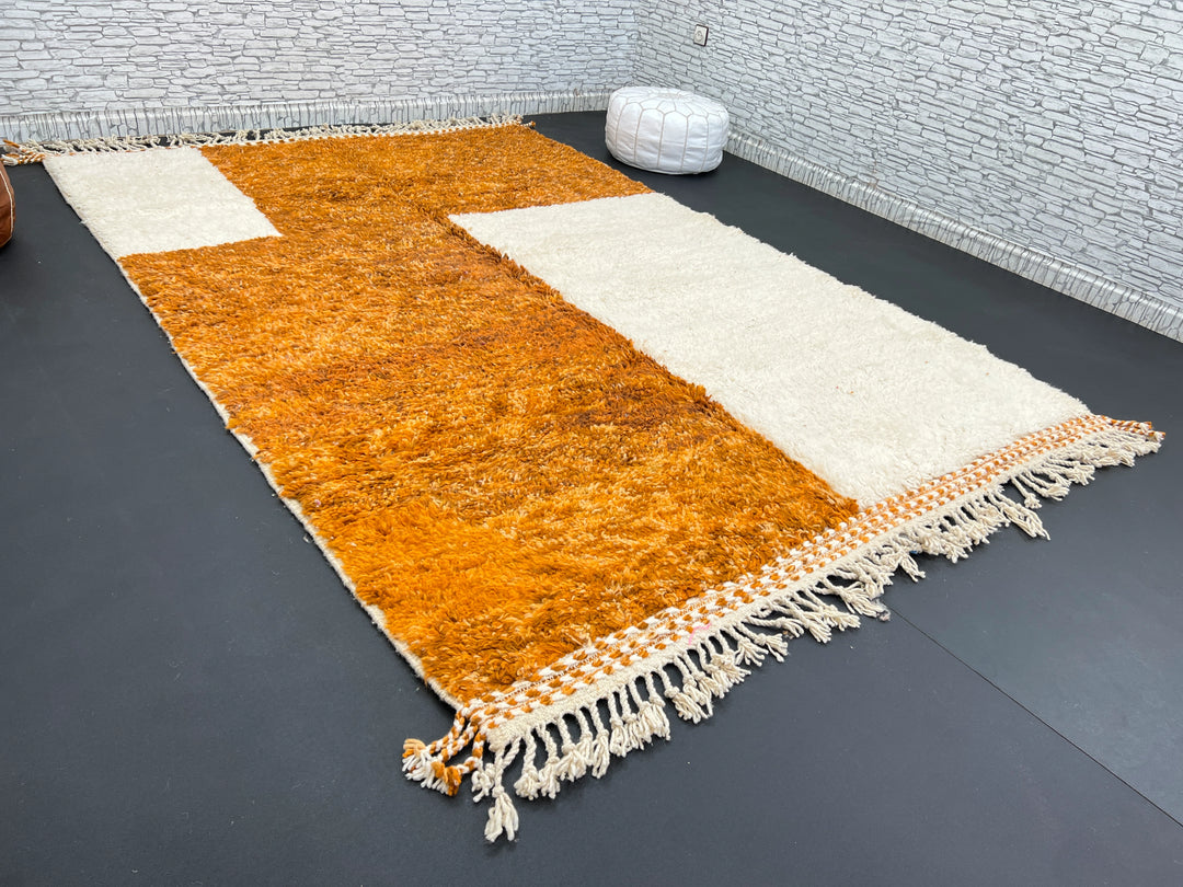 Orange & White Moroccan Rug – Handmade Wool Carpet
