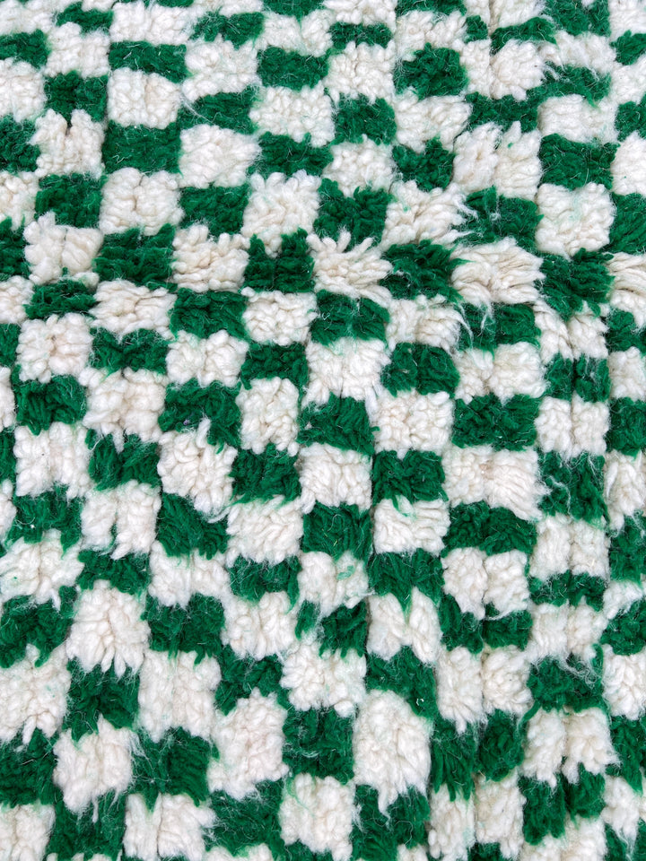 Green Checkered Moroccan Rug – Handmade Wool Carpet