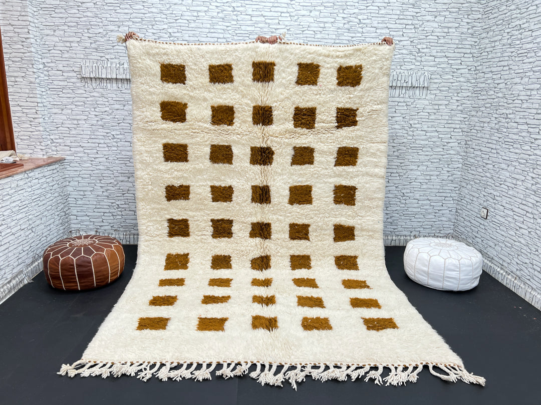Checkered Moroccan Wool Rug – Brown Beni Ourain Rug