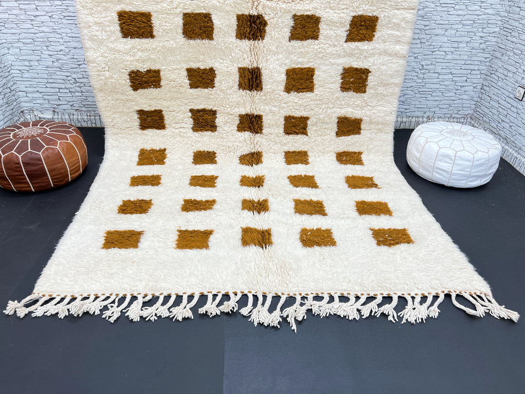 Checkered Moroccan Wool Rug – Brown Beni Ourain Rug