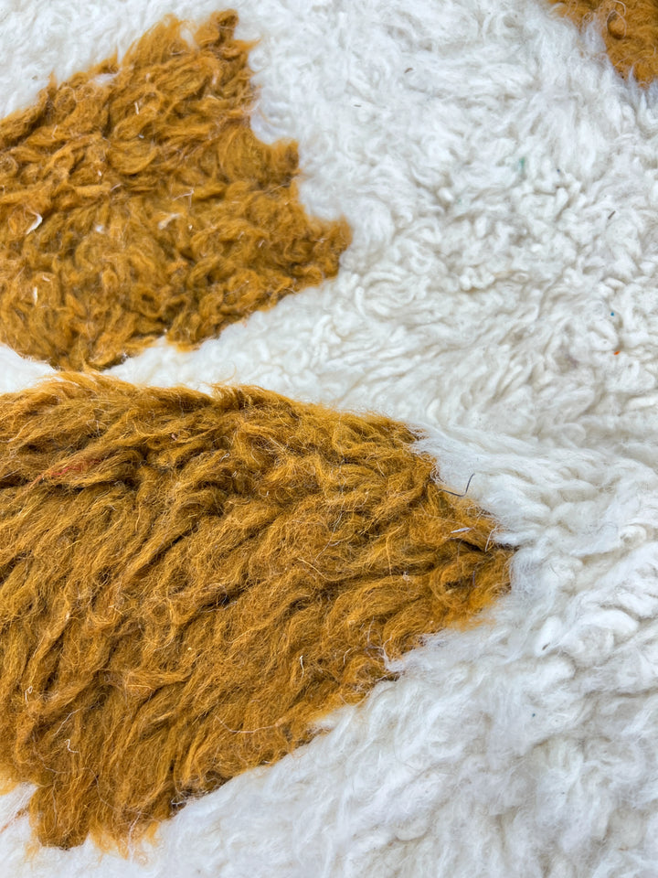 Round Mustard Checker Moroccan Wool Rug