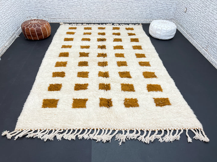 Checkered Moroccan Wool Rug – Brown Beni Ourain Rug