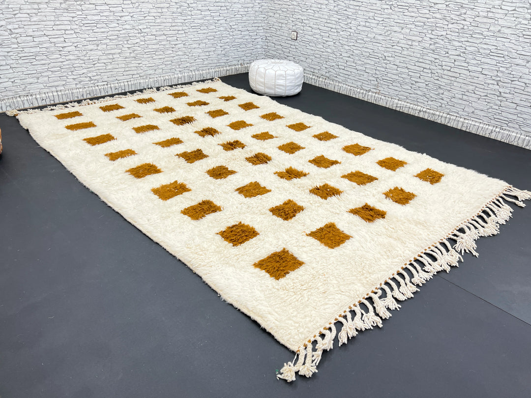 Checkered Moroccan Wool Rug – Brown Beni Ourain Rug