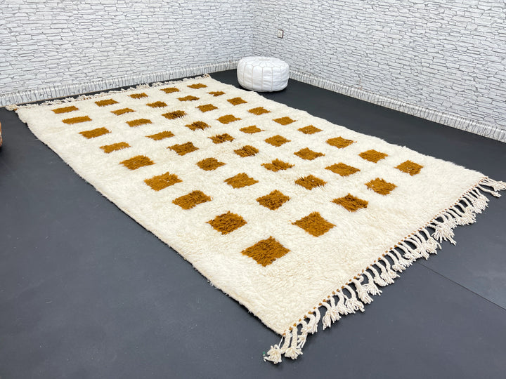 Checkered Moroccan Wool Rug – Brown Beni Ourain Rug