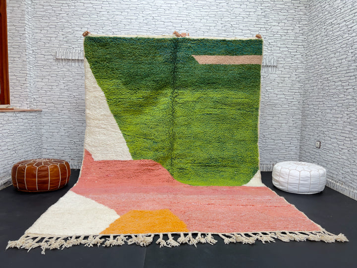 Colorful Moroccan Wool Rug – Modern Green Moroccan Rug