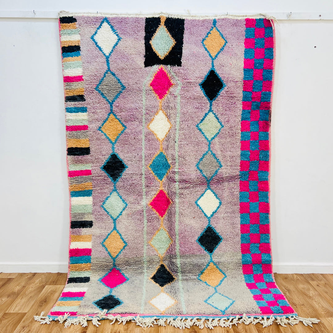 Vintage Moroccan Berber Rug with Diamond and Checker Patterns - Handmade in Vibrant Colors - Moroccan Wool Area Rug