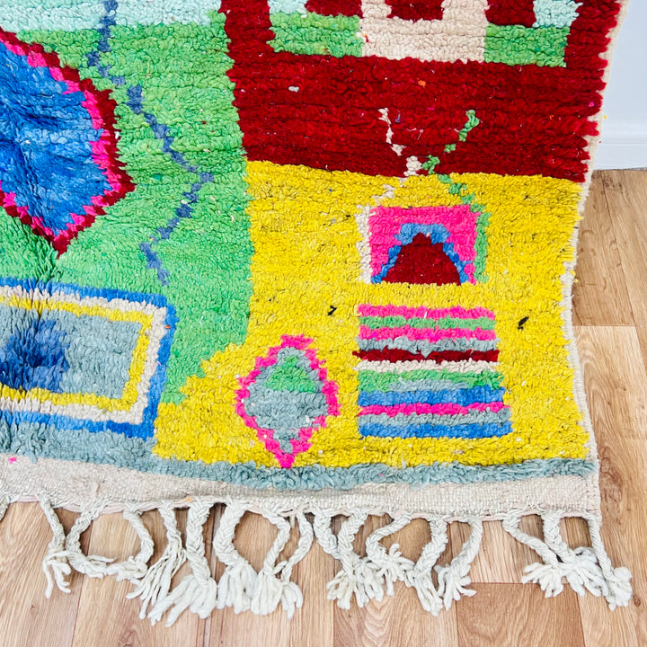 Colorful Vintage Moroccan Wool Rug 407 with Geometric Patterns and Tassels