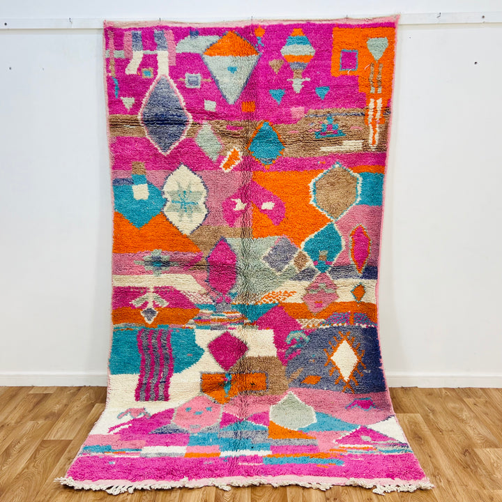 Bright Colorful Moroccan Wool Rug with Geometric Patterns - Handmade by Berber Artisans