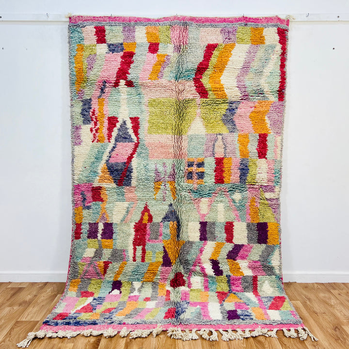 Colorful vintage Moroccan rug with geometric pattern – 243 x 167 cm

