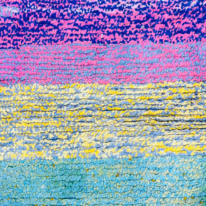 Vintage Moroccan Rug 1005 – Pink wool rug with abstract colorful geometric patterns – 250x160 cm


