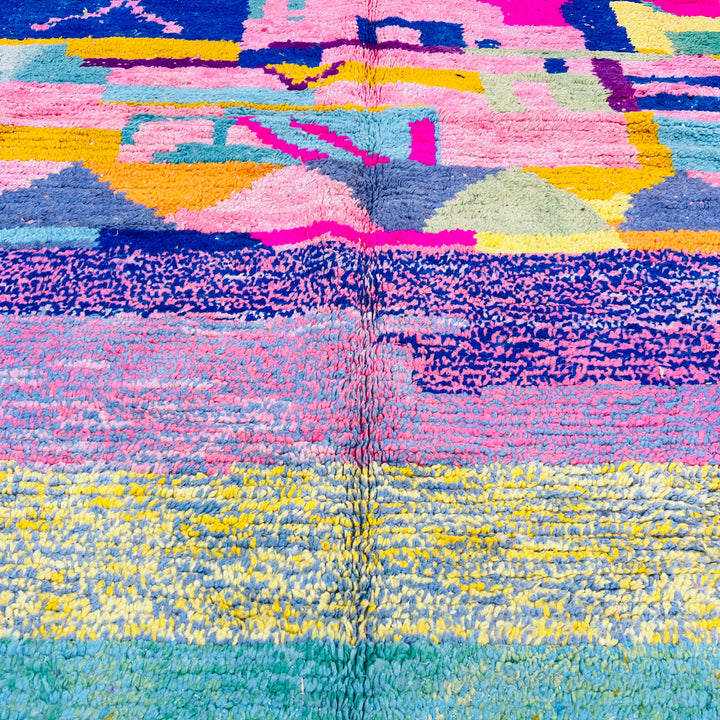 Vintage Moroccan Rug 1005 – Pink wool rug with abstract colorful geometric patterns – 250x160 cm

