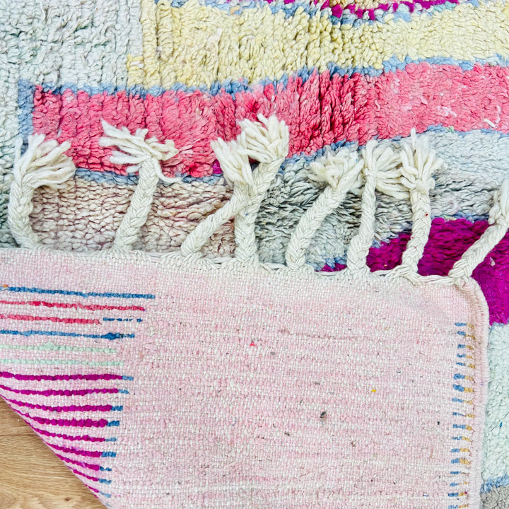 Abstract colorful Moroccan wool rug in pink, orange, and green – Rug 616

