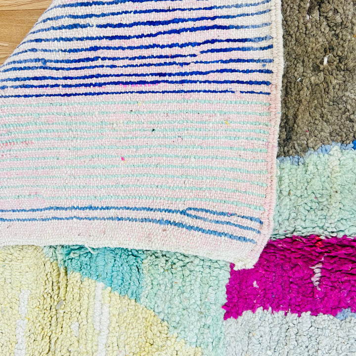 Abstract colorful Moroccan wool rug in pink, orange, and green – Rug 616

