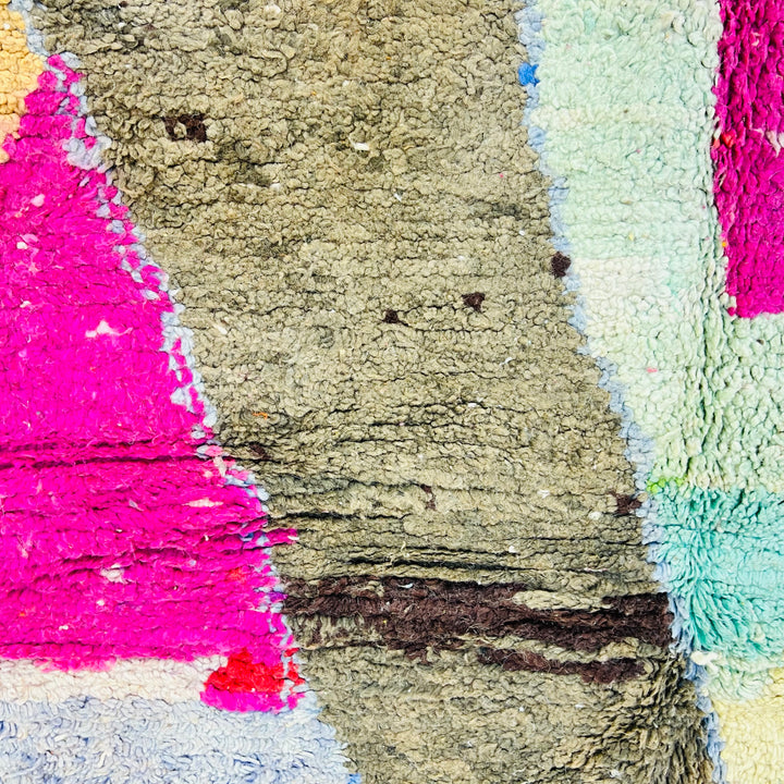 Abstract colorful Moroccan wool rug in pink, orange, and green – Rug 616

