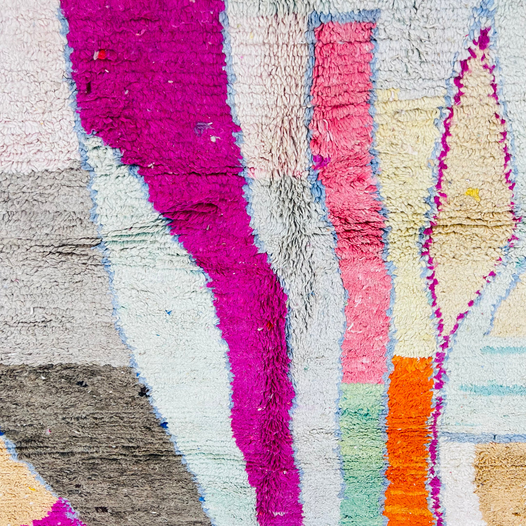 Abstract colorful Moroccan wool rug in pink, orange, and green – Rug 616

