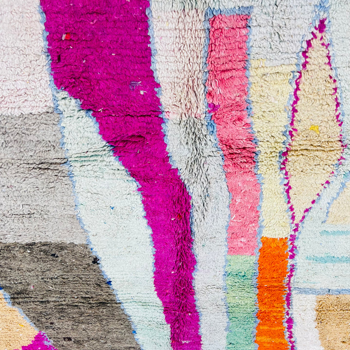 Abstract colorful Moroccan wool rug in pink, orange, and green – Rug 616

