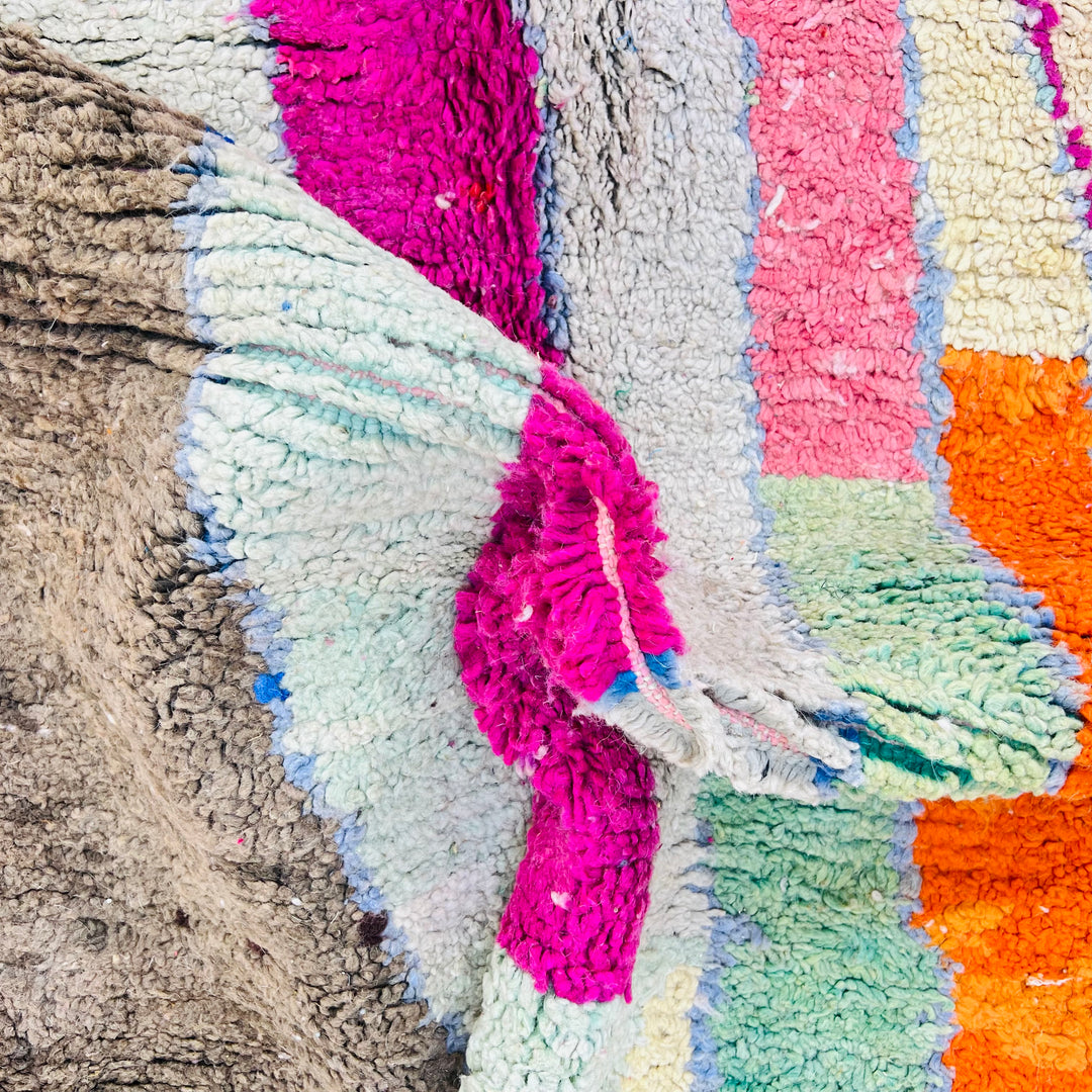Abstract colorful Moroccan wool rug in pink, orange, and green – Rug 616

