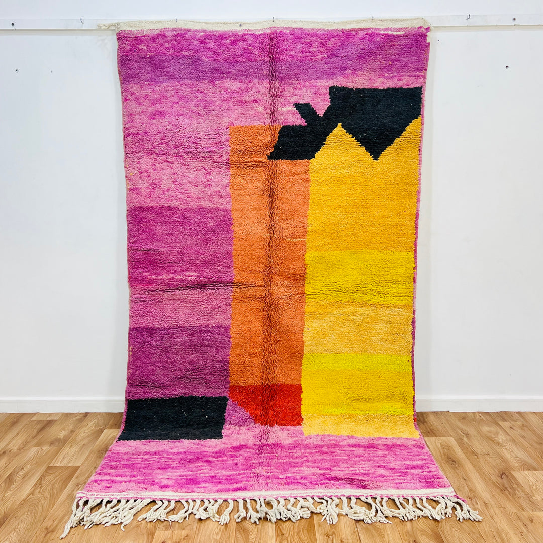 Vintage Moroccan Rug 611 – pink, orange, and yellow wool handmade rug

