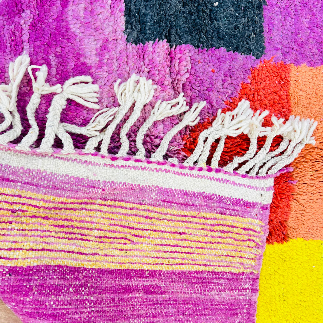 Vintage Moroccan Rug 611 – pink, orange, and yellow wool handmade rug

