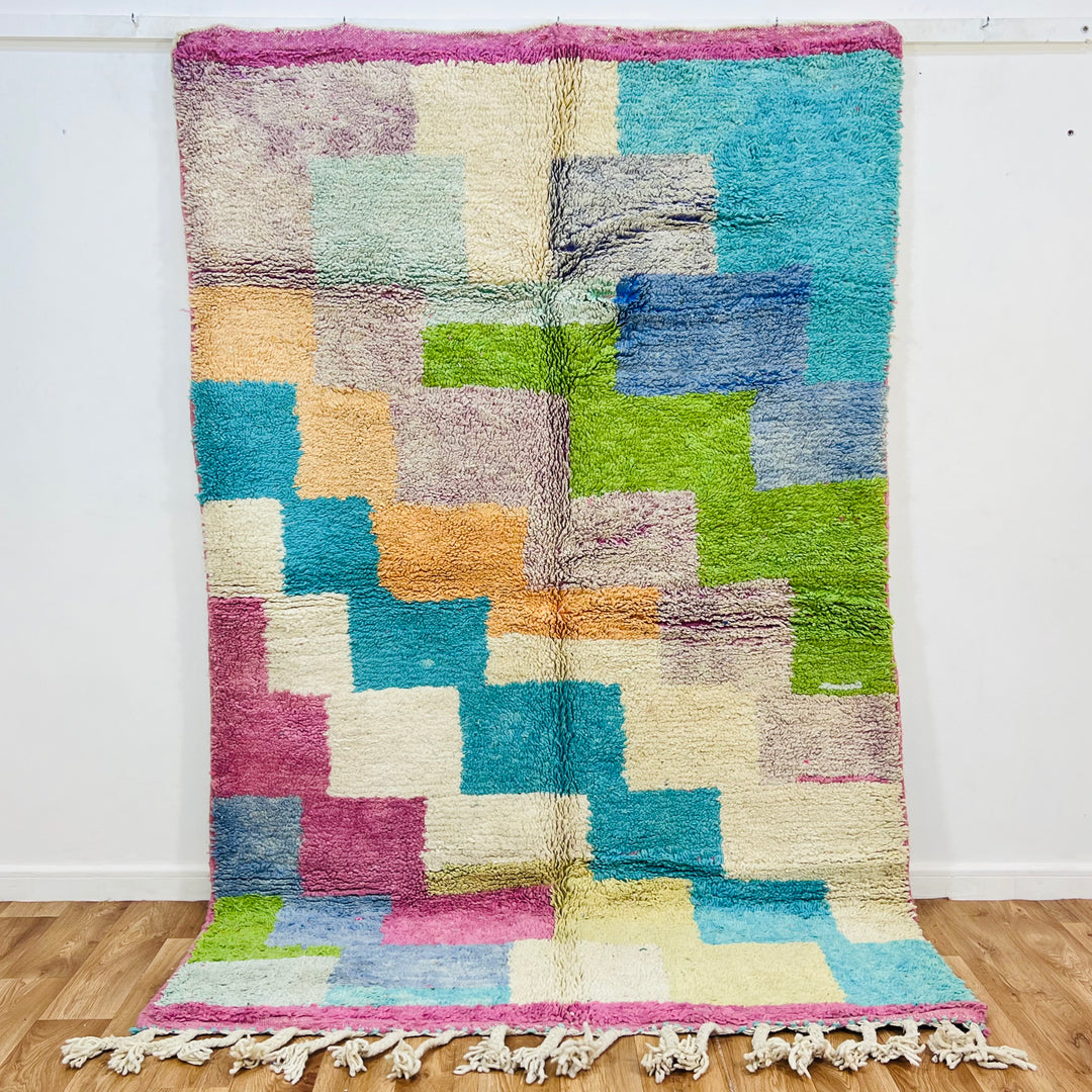 Vintage Moroccan Rug 624 – Colorful block pattern in wool – 250x158 cm

