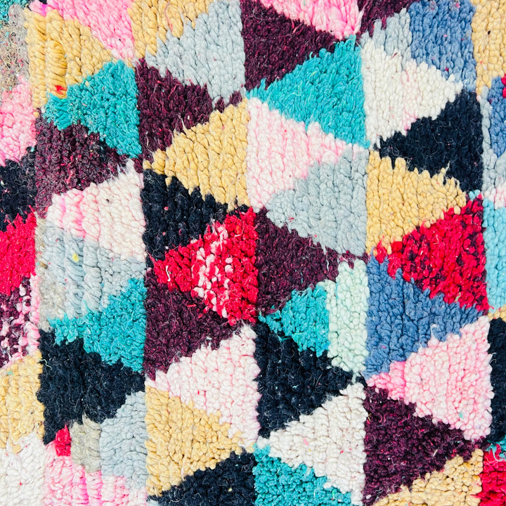Vintage Moroccan Boucherouite rug with multicolor stripes and diamonds – 257x160 cm


