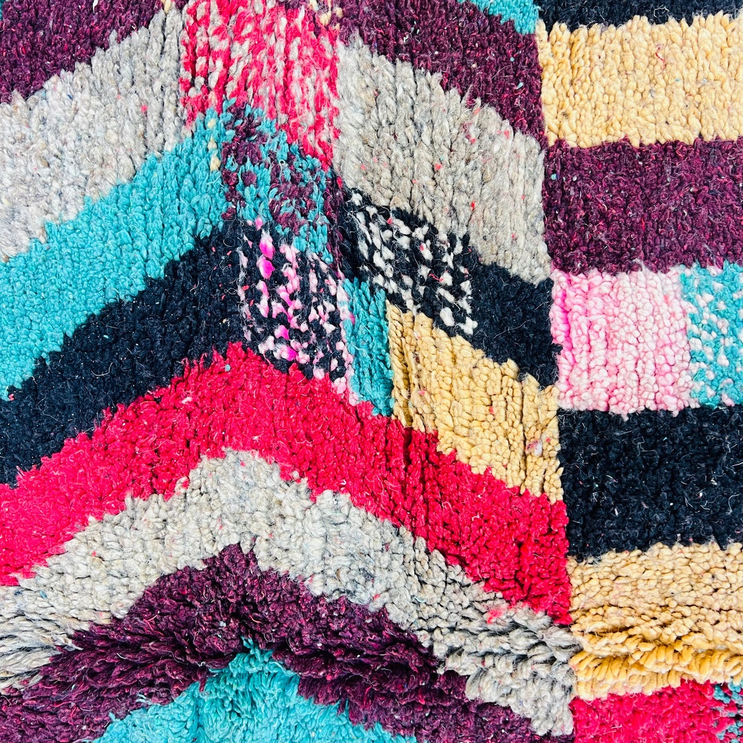 Vintage Moroccan Boucherouite rug with multicolor stripes and diamonds – 257x160 cm

