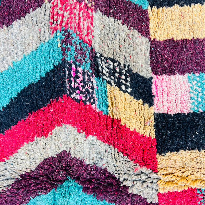 Vintage Moroccan Boucherouite rug with multicolor stripes and diamonds – 257x160 cm

