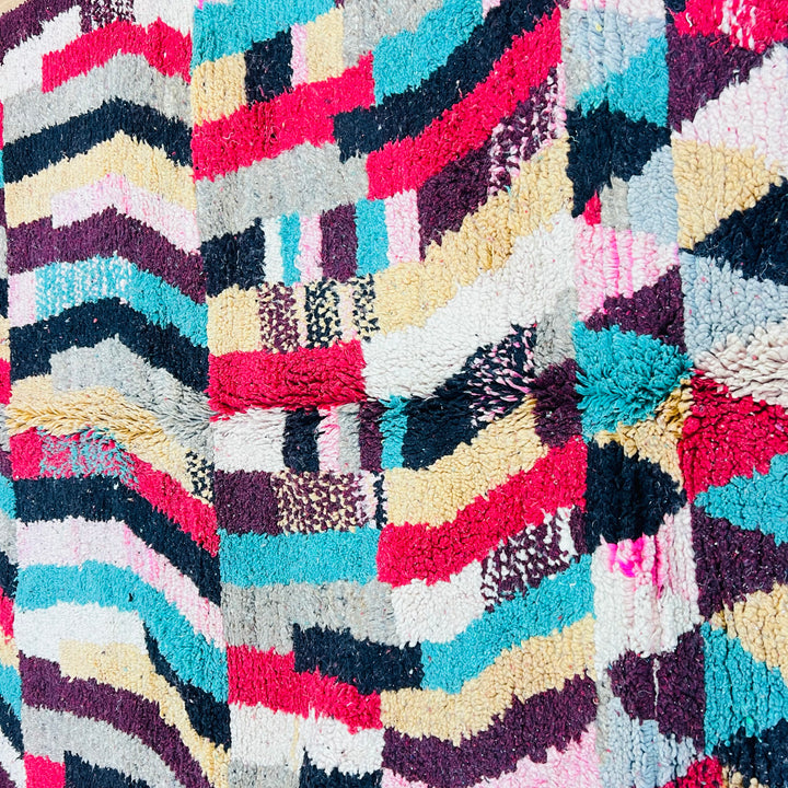 Vintage Moroccan Boucherouite rug with multicolor stripes and diamonds – 257x160 cm

