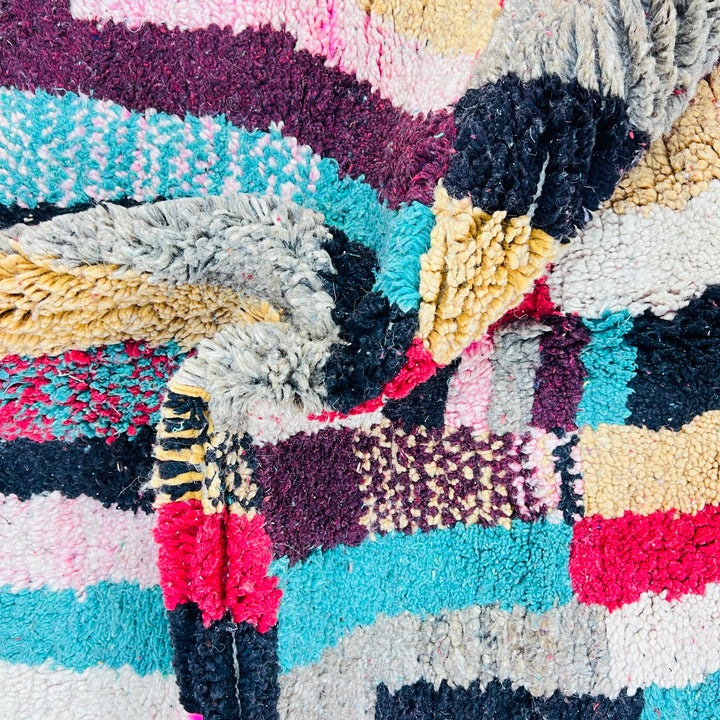 Vintage Moroccan Boucherouite rug with multicolor stripes and diamonds – 257x160 cm

