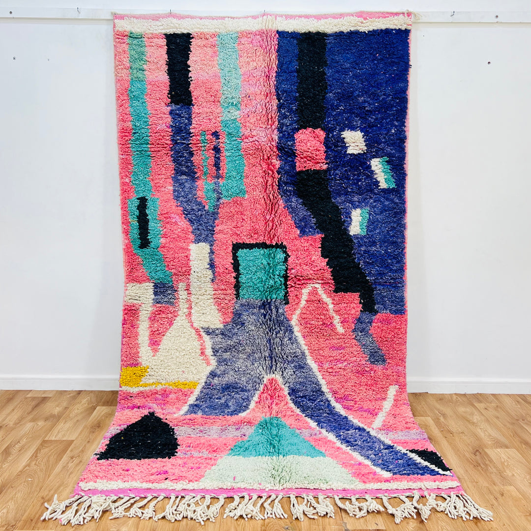 Handmade vintage Moroccan wool rug in pink and blue – Rug 721 (270x147 cm)

