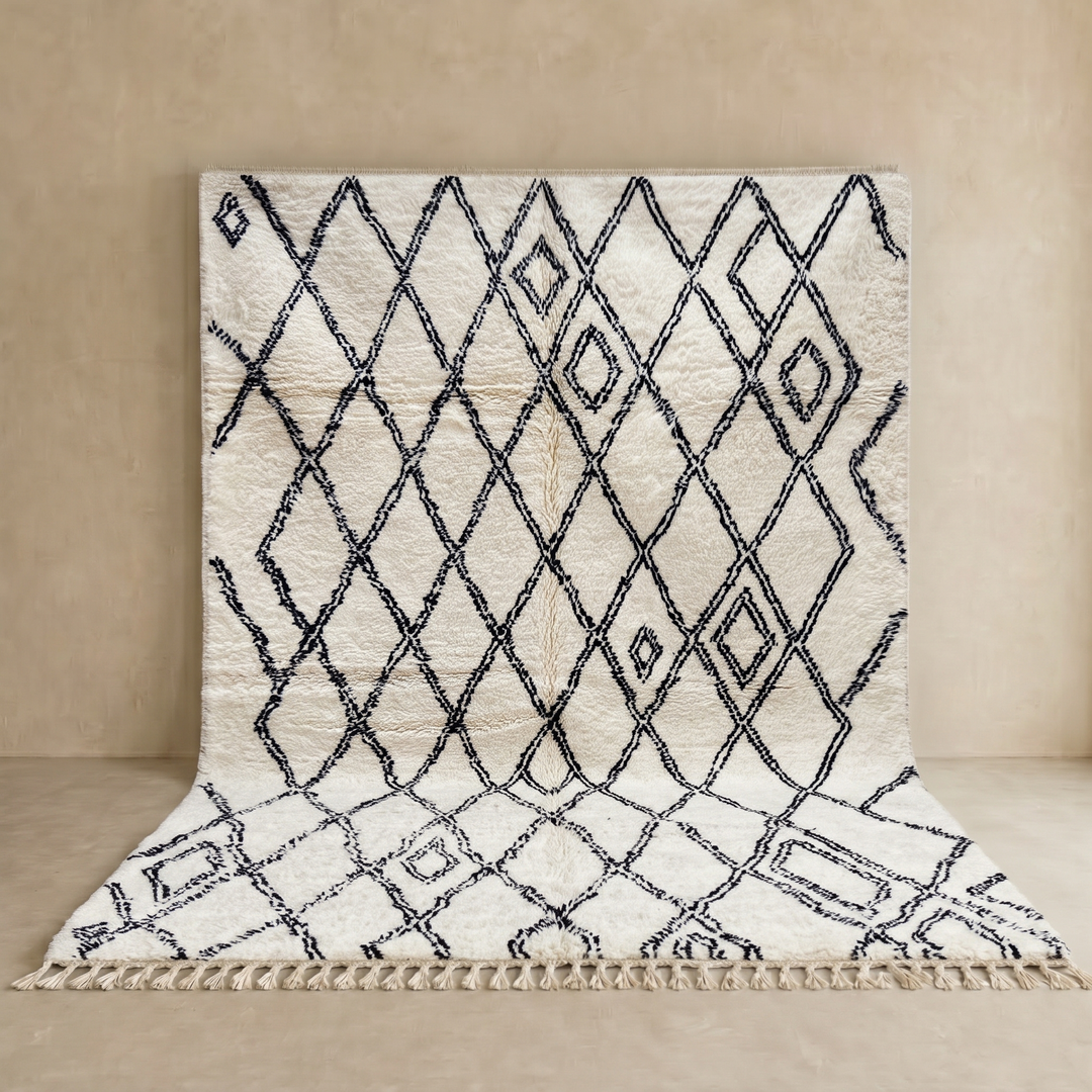 Handmade colorful Moroccan wool rug with tribal geometric diamond motifs – Berber carpet
