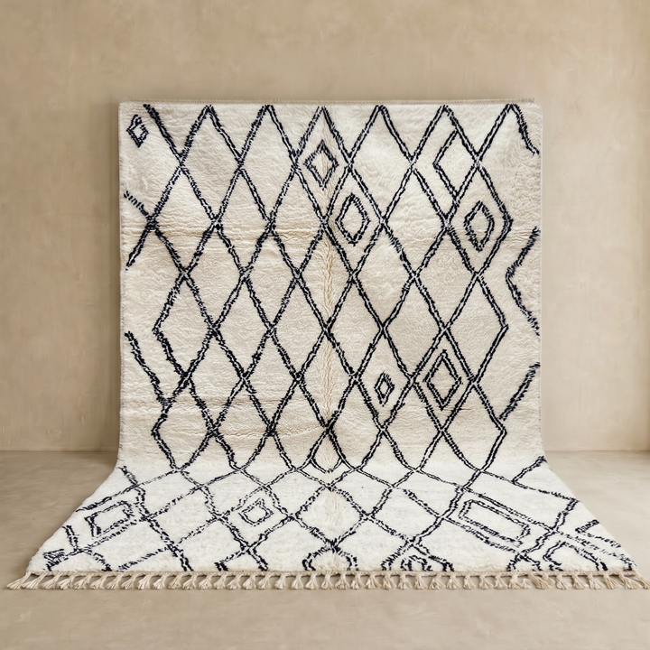 Handmade colorful Moroccan wool rug with tribal geometric diamond motifs – Berber carpet
