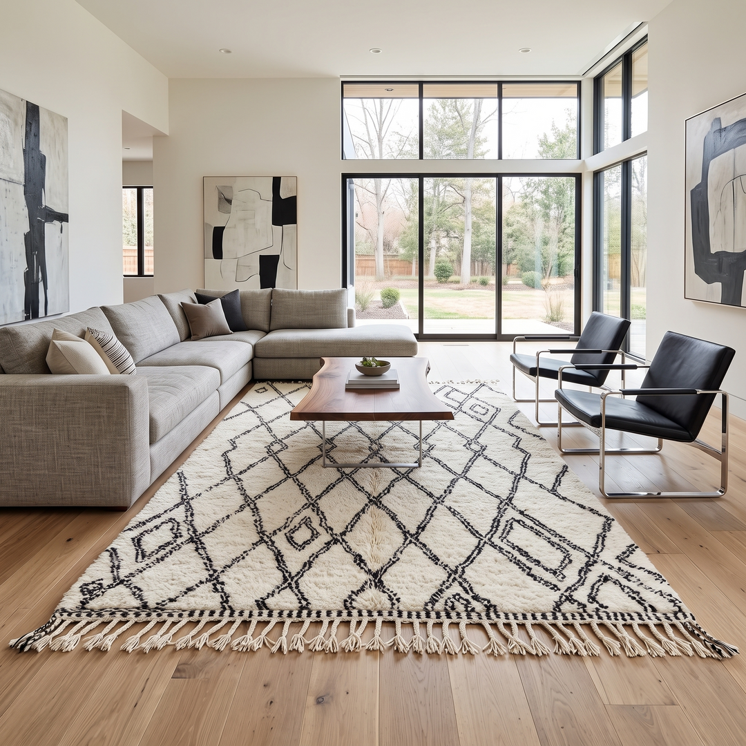 Handmade colorful Moroccan wool rug with tribal geometric diamond motifs – Berber carpet
