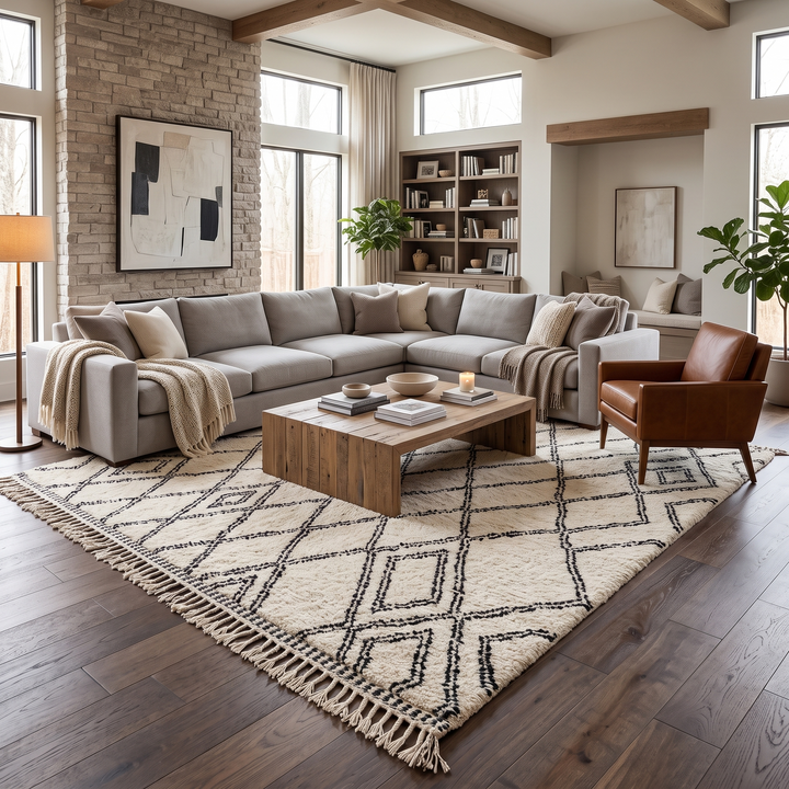 Handmade colorful Moroccan wool rug with tribal geometric diamond motifs – Berber carpet
