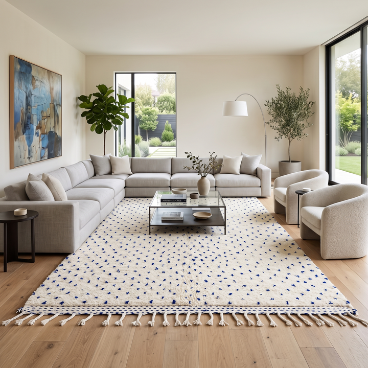 Handmade colorful Moroccan wool rug with tribal geometric diamond motifs – Berber carpet
