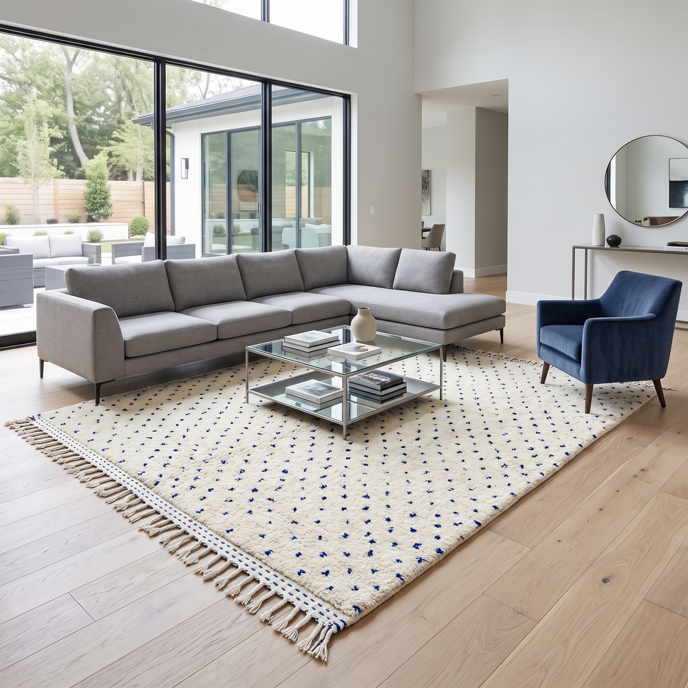 Handmade colorful Moroccan wool rug with tribal geometric diamond motifs – Berber carpet
