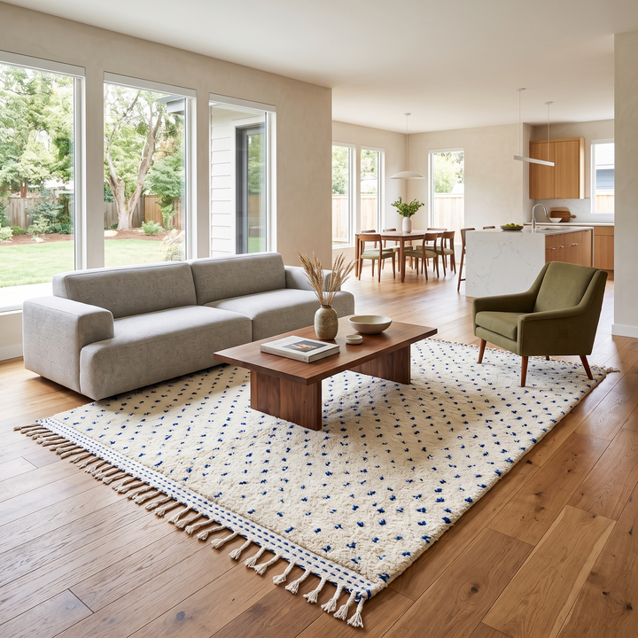 Handmade colorful Moroccan wool rug with tribal geometric diamond motifs – Berber carpet
