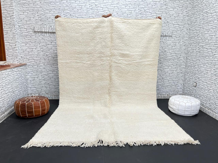 Ivory handmade Moroccan wool rug with plush soft texture and minimalist design