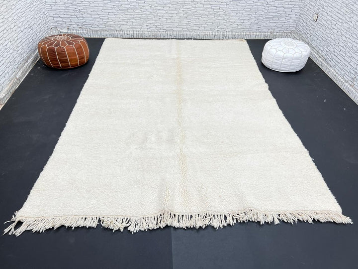 Ivory handmade Moroccan wool rug with plush soft texture and minimalist design