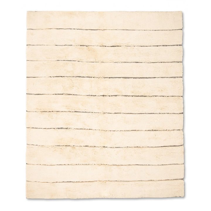 Ivory Moroccan Wool Rug with Subtle Horizontal Black Lines