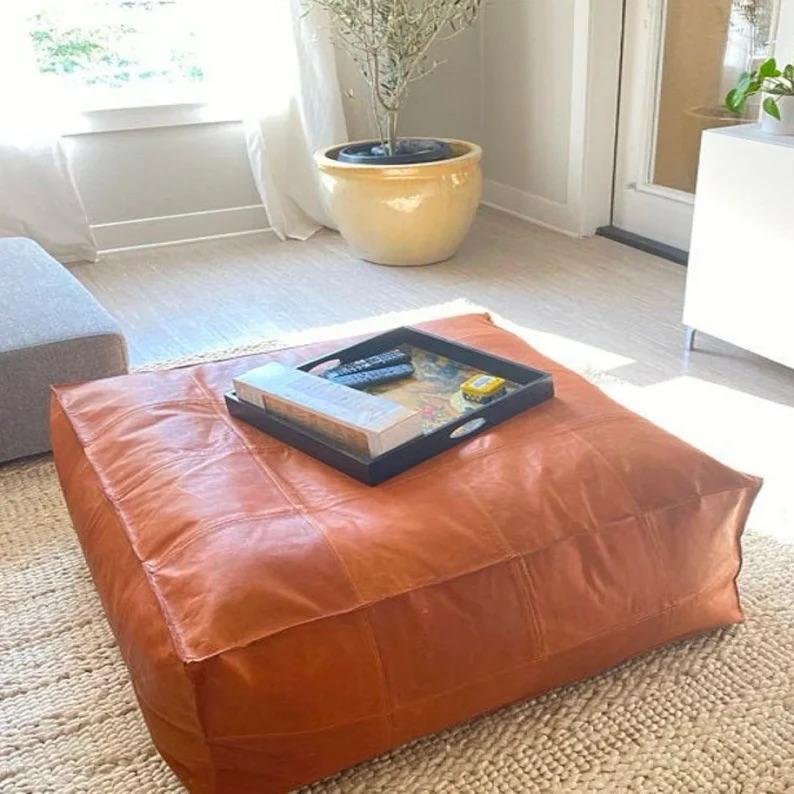 Large Handmade Moroccan Leather Pouf – Footstool, Poufs leather