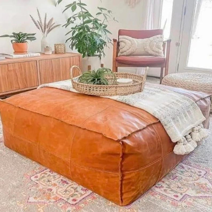 Large Handmade Moroccan Leather Pouf – Footstool, Poufs leather
