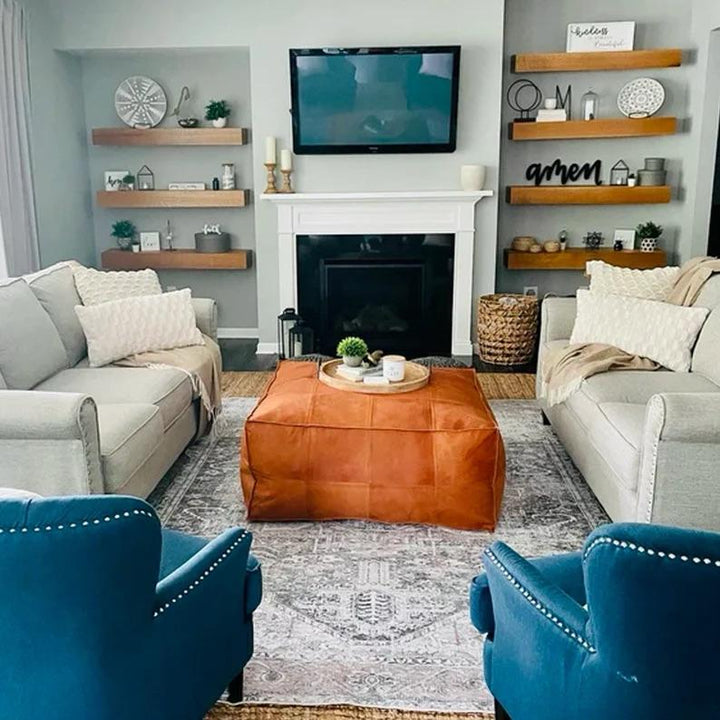 Large Handmade Moroccan Leather Pouf – Footstool, Poufs leather