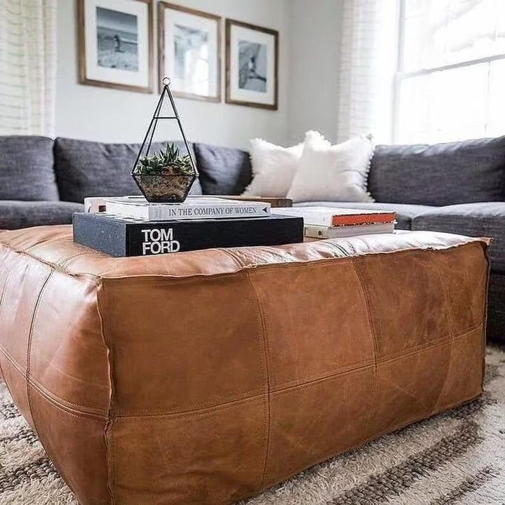 Large Handmade Moroccan Leather Pouf – Footstool, Poufs leather