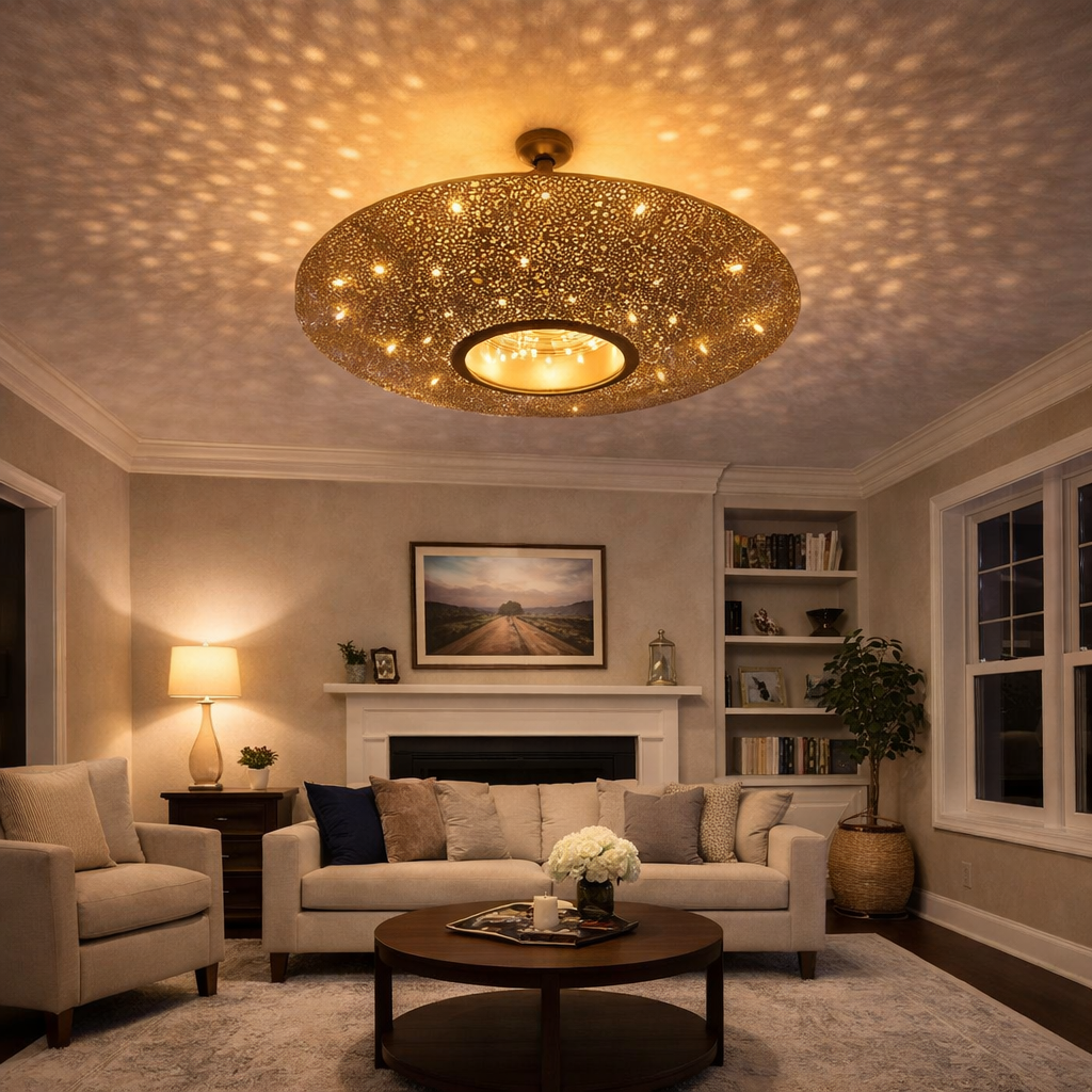 Large Moroccan Brass Pendant Light – Handmade Pierced Ceiling Lamp from Morocco