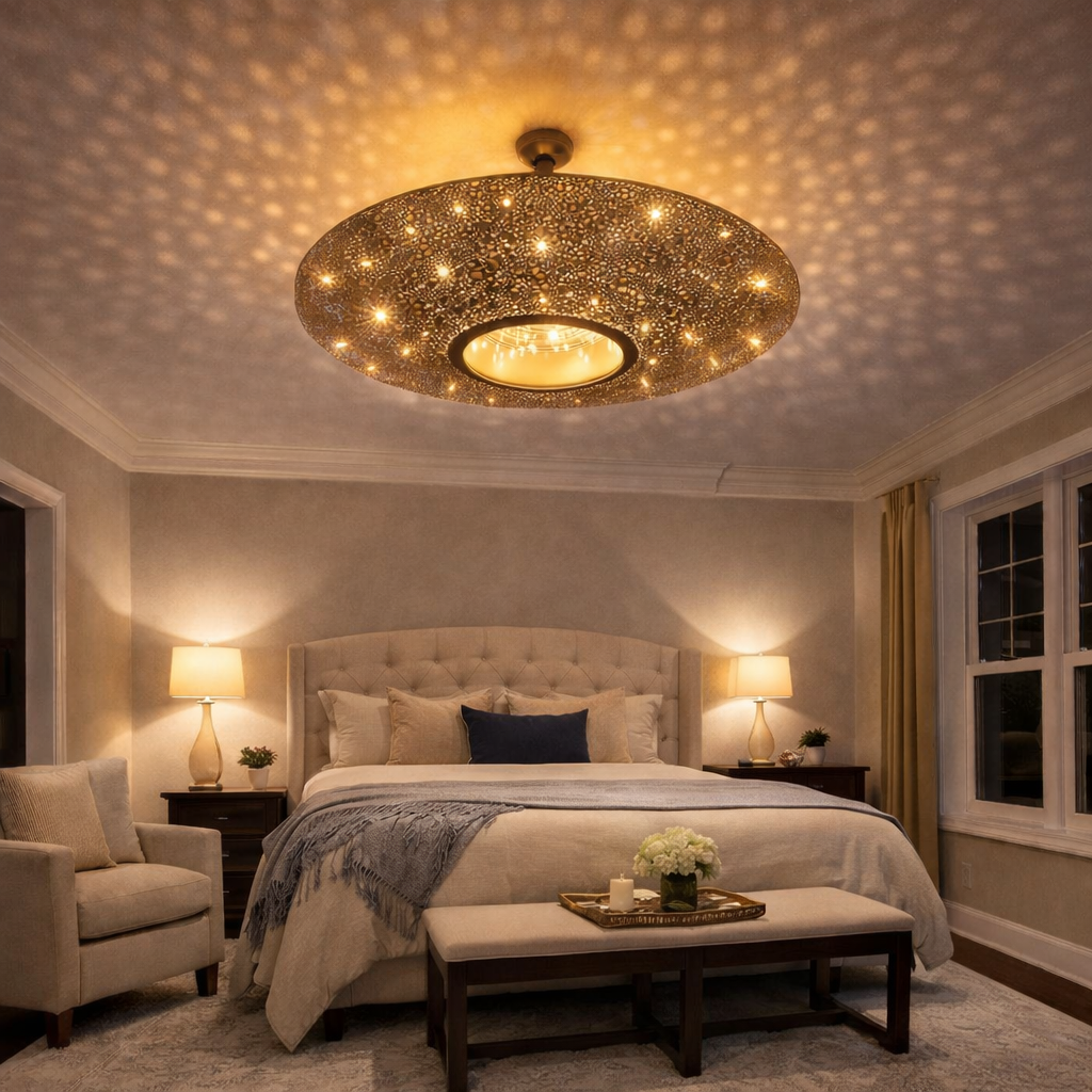 Large Moroccan Brass Pendant Light – Handmade Pierced Ceiling Lamp from Morocco