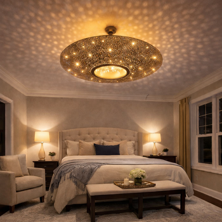 Large Moroccan Brass Pendant Light – Handmade Pierced Ceiling Lamp from Morocco