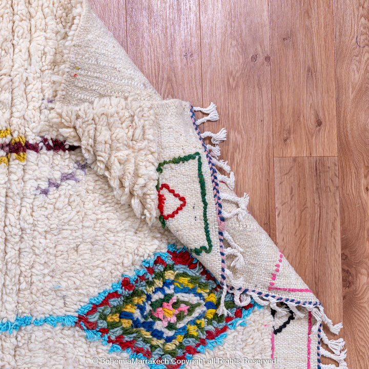 Colorful handmade Moroccan rug with Beni Ourain checkered diamond pattern