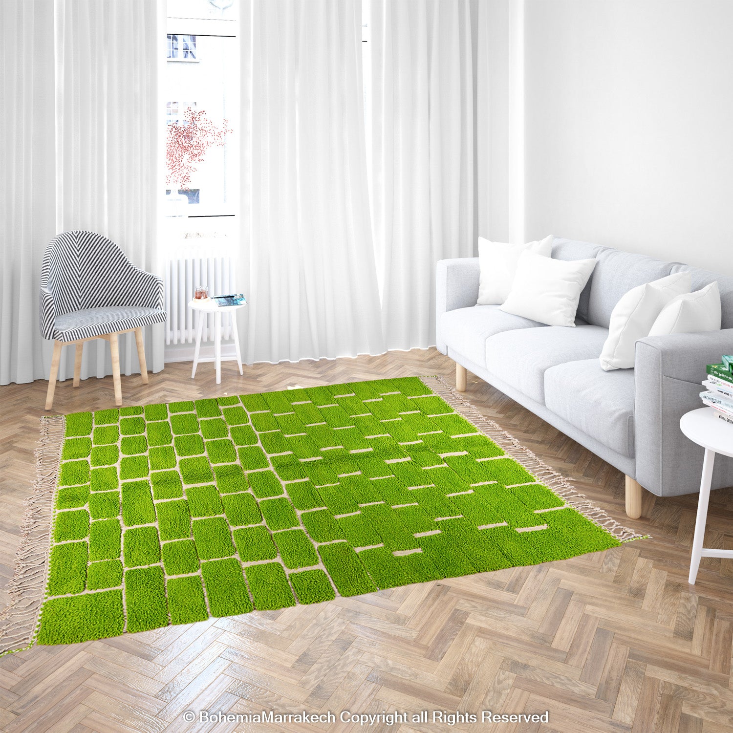 Handmade Green Checkered Moroccan Rug – Custom Beni Ourain